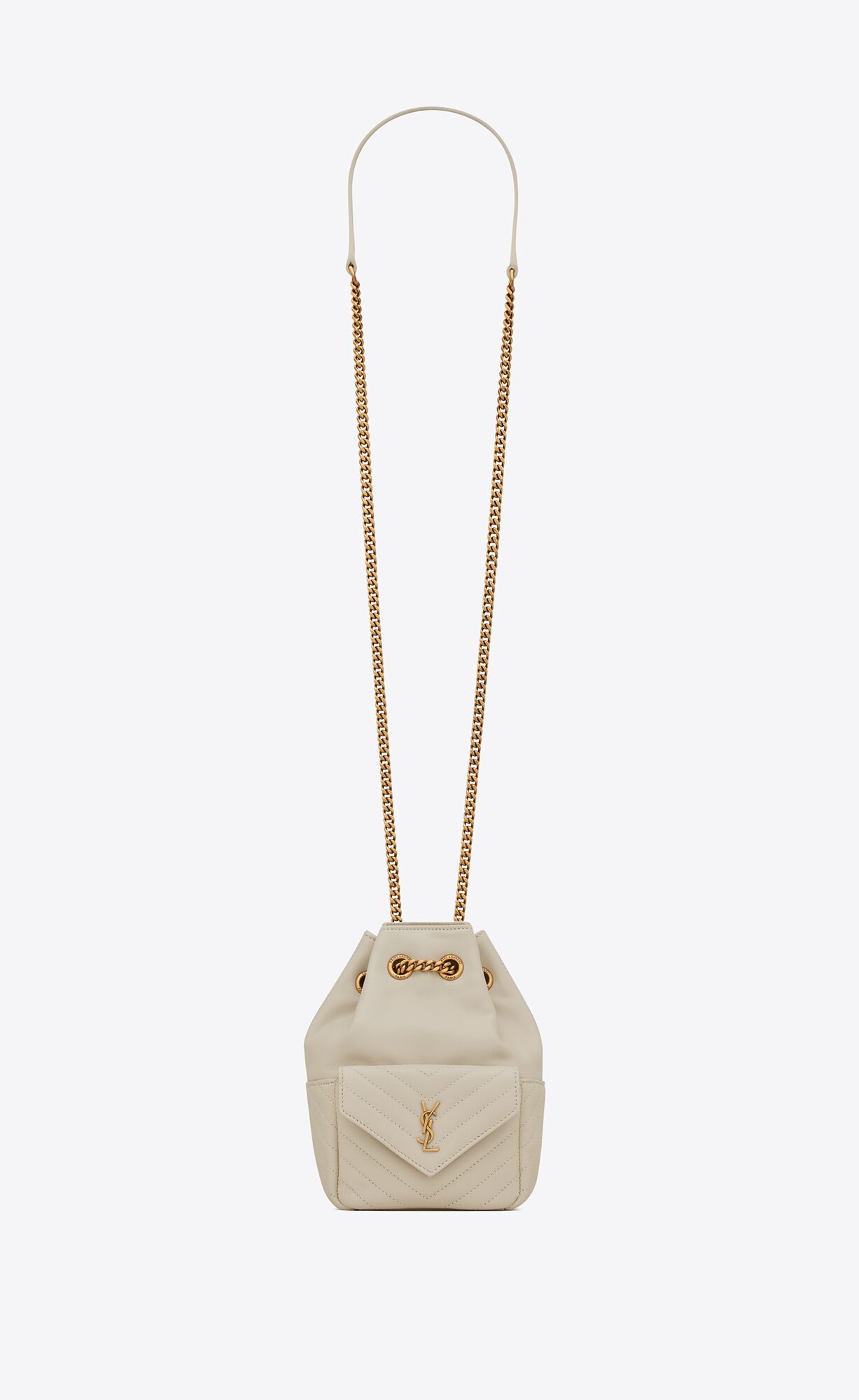 YSL Joe Mini Bucket Bag In Quilted Lambskin Blanc Vintage | 3548670-NZ
