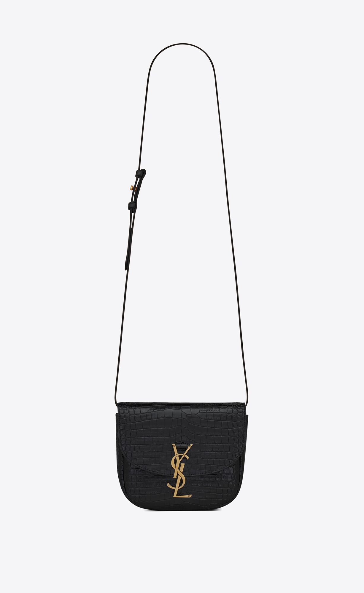 YSL Kaia Small Satchel In Shiny Crocodile-embossed Leather Noir | 7690512-AL