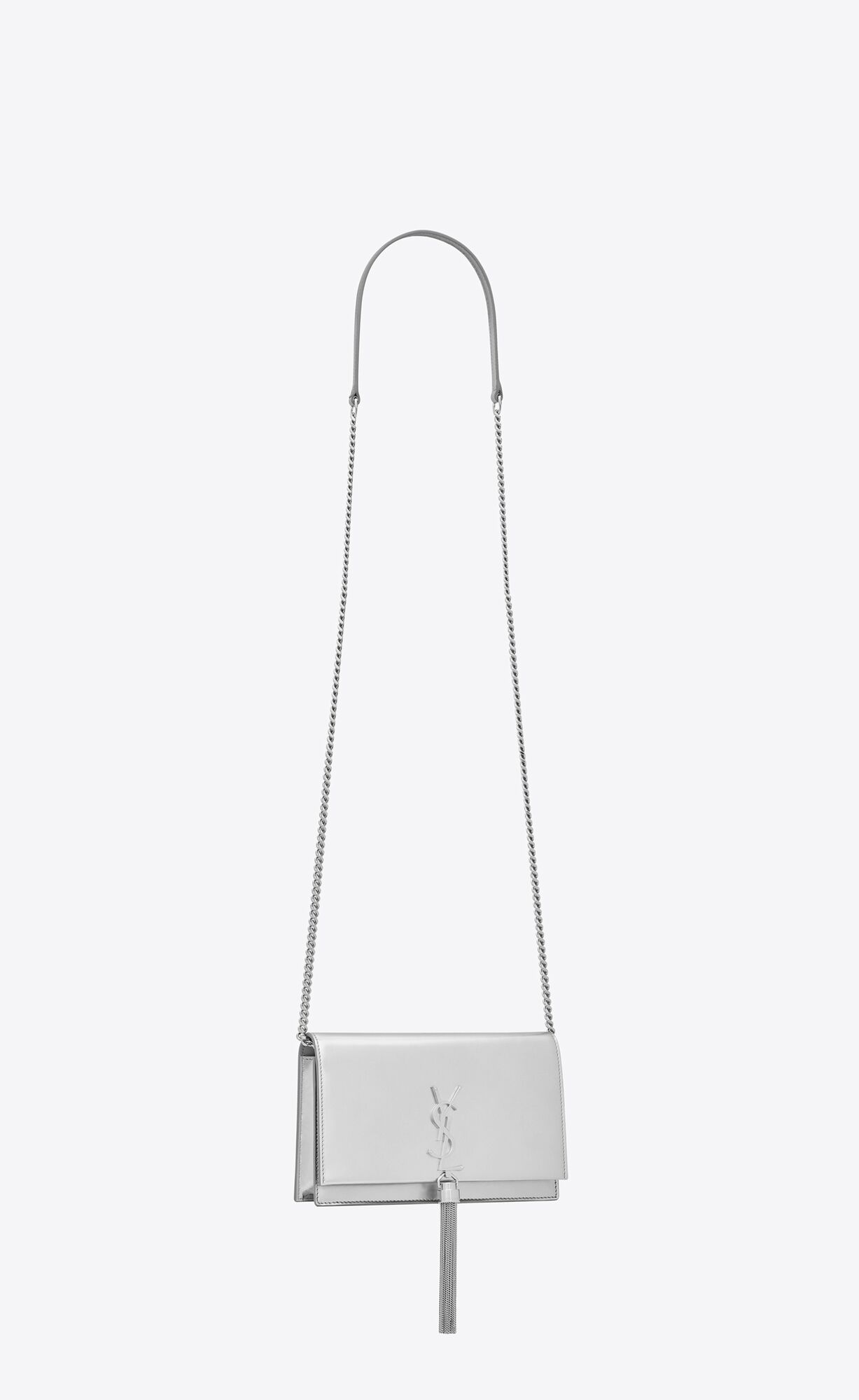 YSL Kate Chain Wallet In Mirrored Leather Silver | 7502431-JS