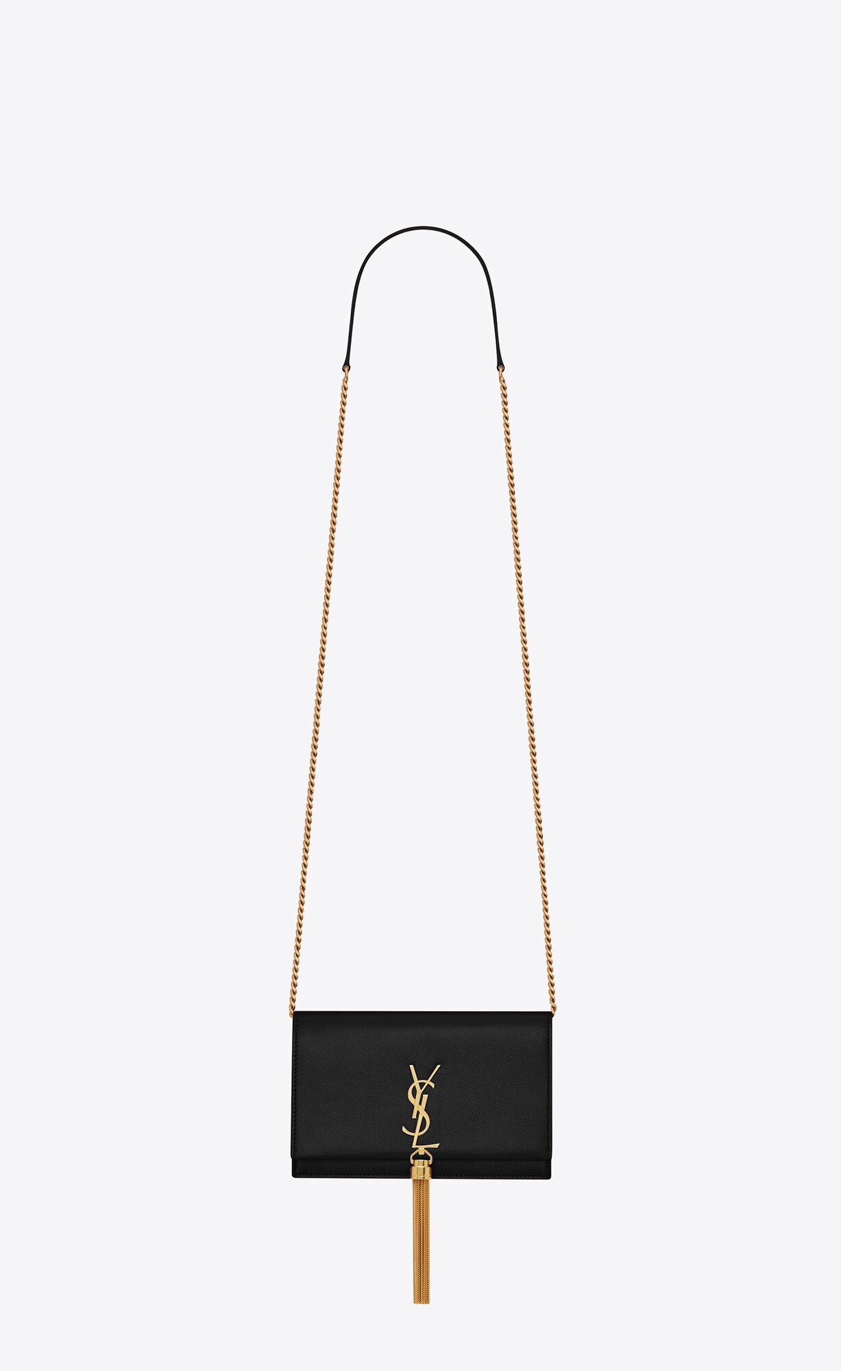 YSL Kate Chain Wallet With Tassel In Grain De Poudre Embossed Leather Black | 9356408-ID