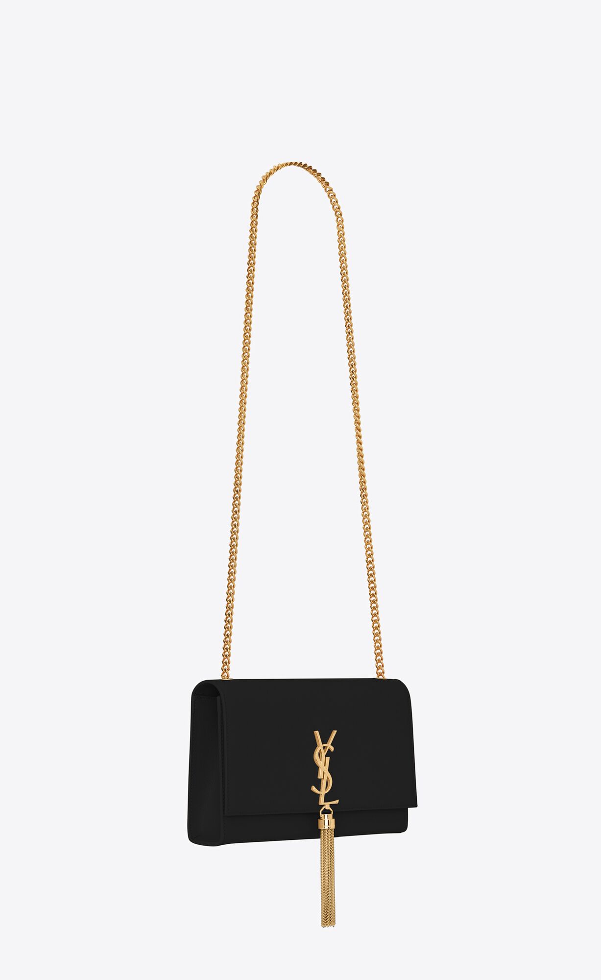 YSL Kate Medium Chain Bag With Tassel In Grain De Poudre Embossed Leather Black | 4926387-XM