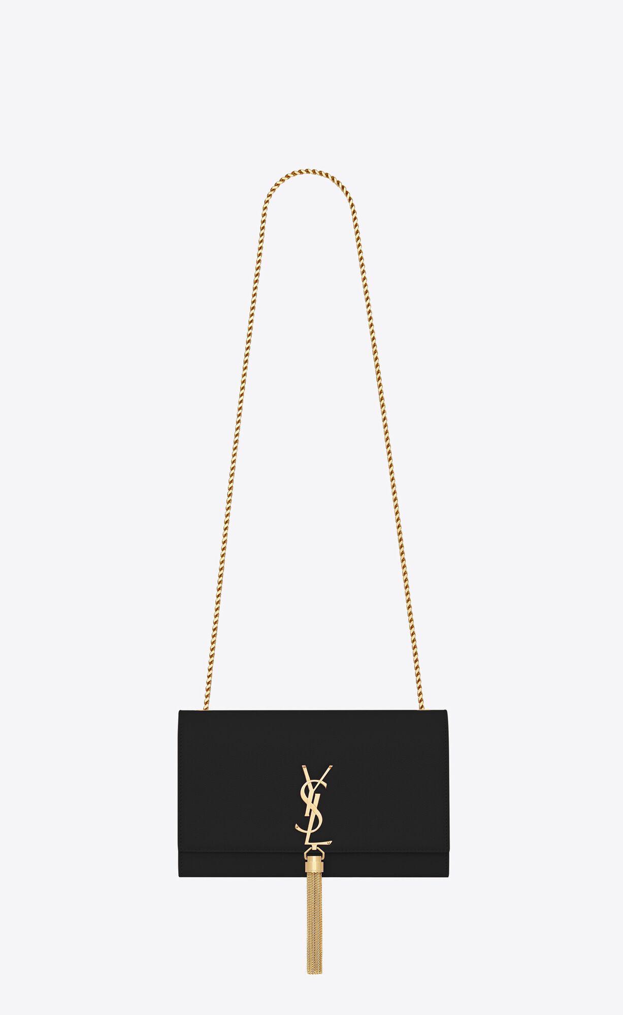 YSL Kate Medium Chain Bag With Tassel In Grain De Poudre Embossed Leather Black | 4926387-XM