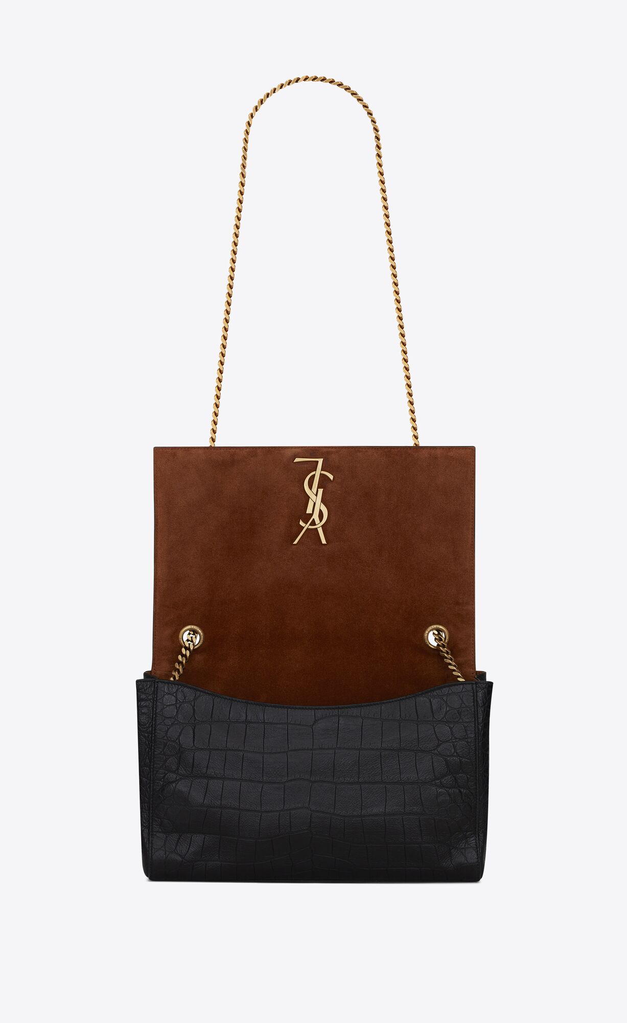 YSL Kate Medium Reversible Chain Bag In Suede And Crocodile-embossed Leather Military Taupe | 5913706-ET