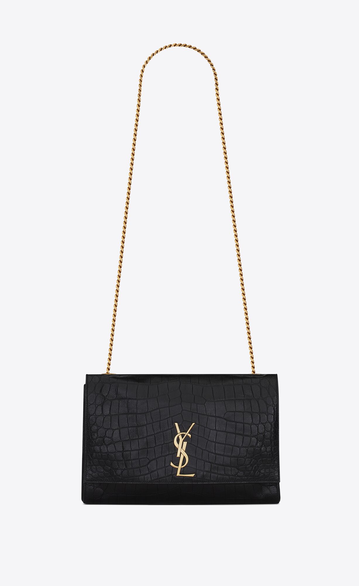 YSL Kate Medium Reversible Chain Bag In Suede And Crocodile-embossed Leather Military Taupe | 5913706-ET