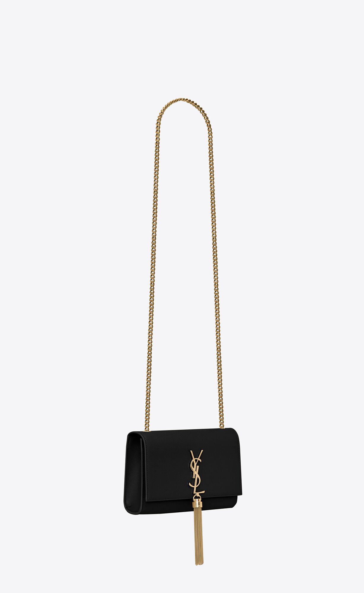 YSL Kate Small Chain Bag With Tassel In Grain De Poudre Embossed Leather Black | 3856270-GS