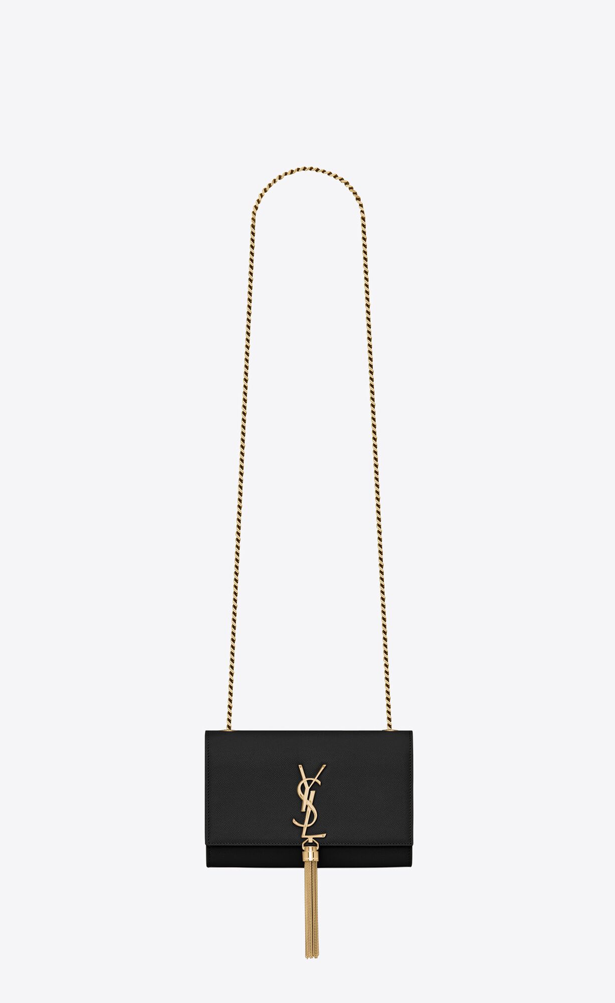 YSL Kate Small Chain Bag With Tassel In Grain De Poudre Embossed Leather Black | 3856270-GS