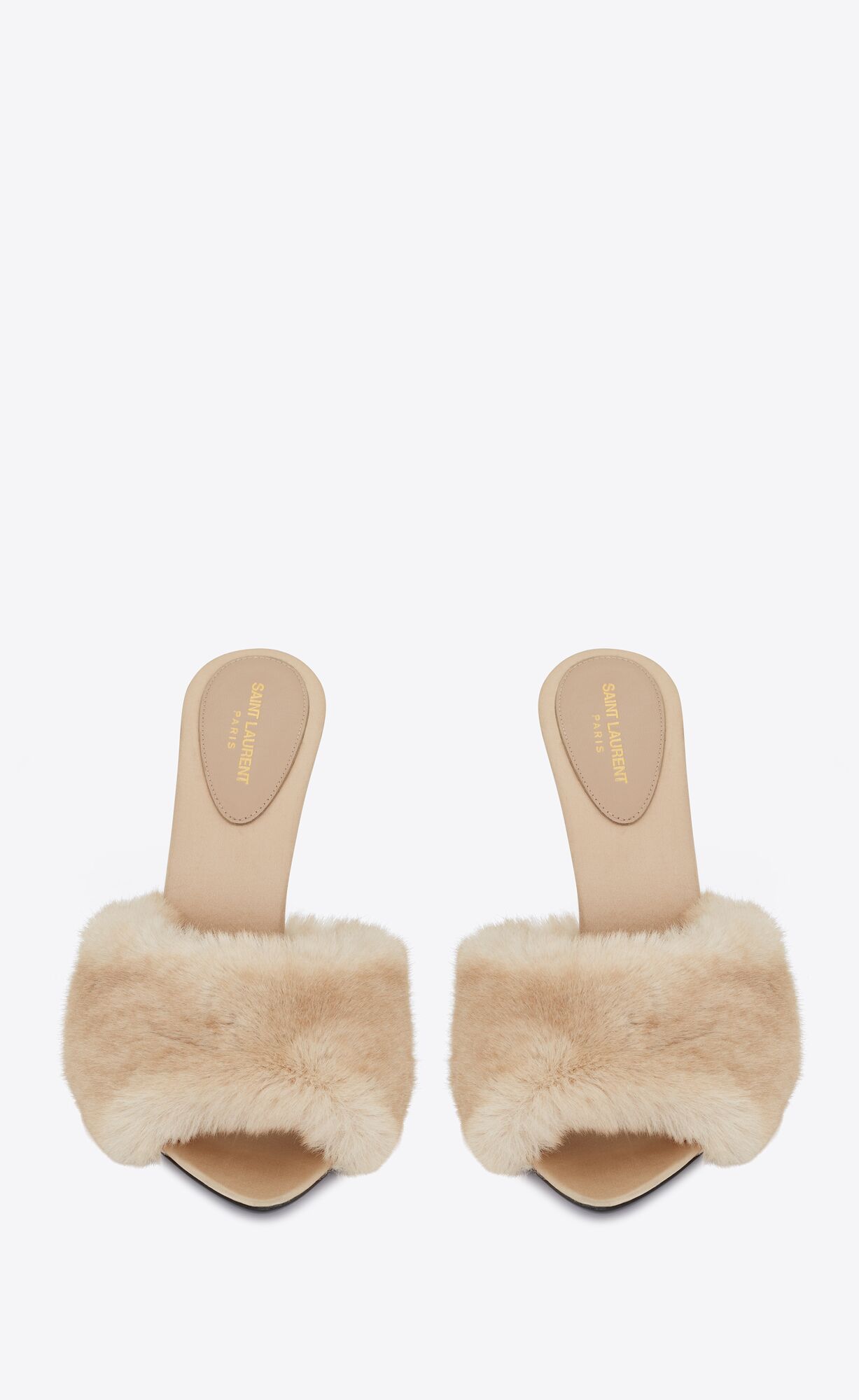 YSL La 16 Heeled Mules In Animal Free-fur And Smooth Leather Light Beige | 6275418-YQ