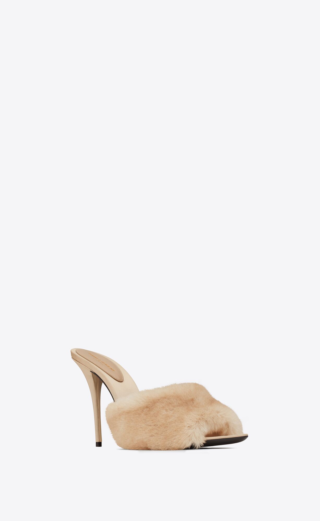 YSL La 16 Heeled Mules In Animal Free-fur And Smooth Leather Light Beige | 6275418-YQ