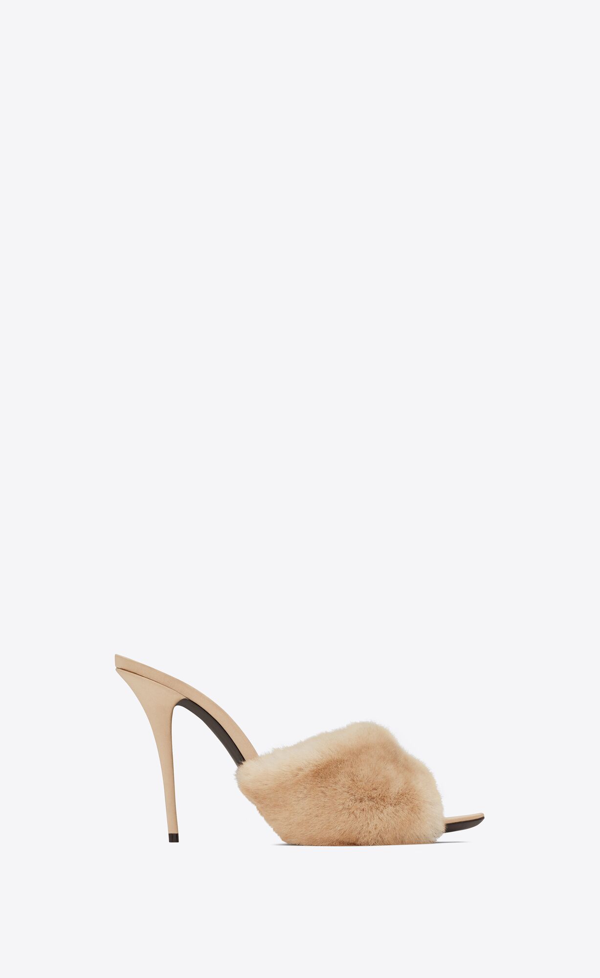 YSL La 16 Heeled Mules In Animal Free-fur And Smooth Leather Light Beige | 6275418-YQ