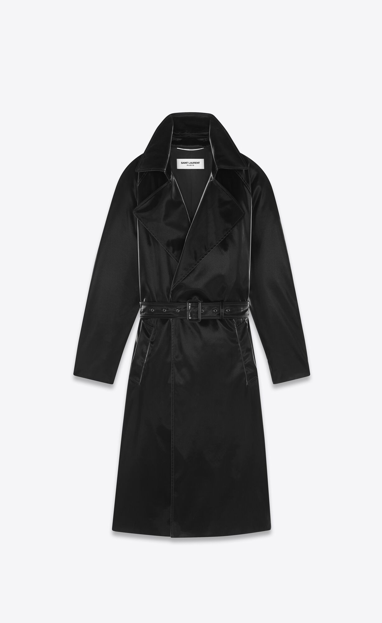 YSL Lacquered-effect Belted Coat Noir | 8530914-VM