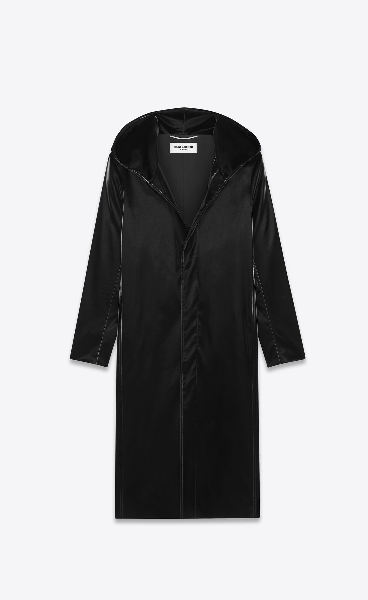 YSL Lacquered-effect Long Coat Noir | 4721693-CP