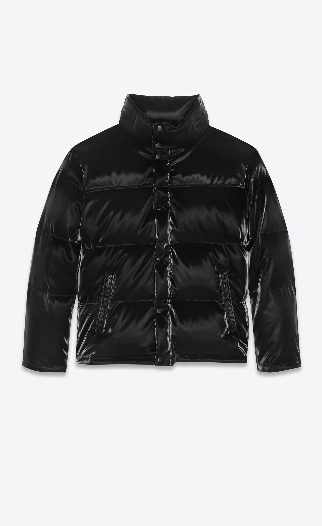YSL Lacquered-effect Oversized Down Jacket Noir | 0642531-SW