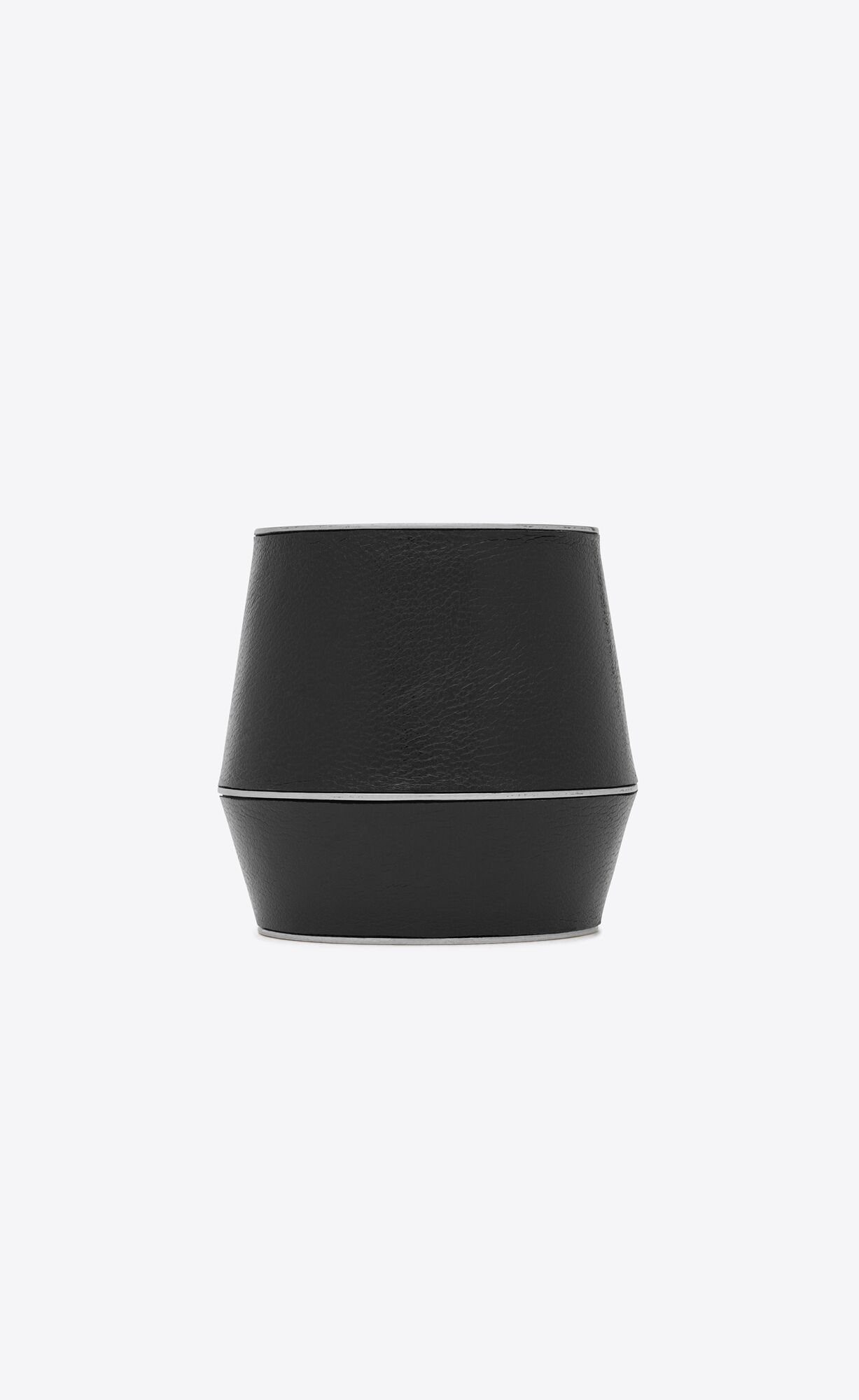 YSL Large Asymmetric Cuff Bracelet In Leather And Metal Black | 6015932-XE