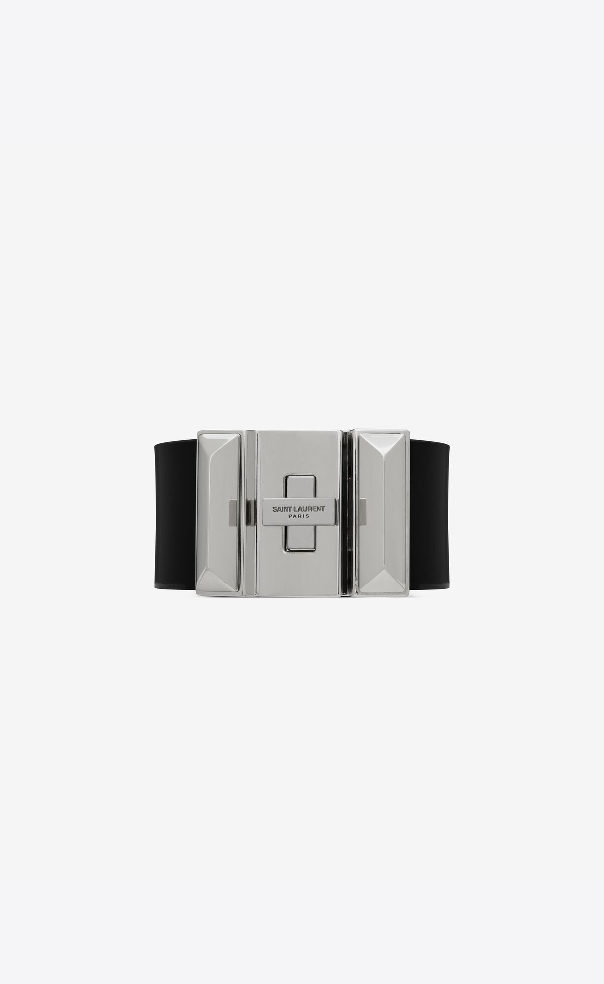 YSL Large Studded Closure Cuff In Patent Leather And Metal Black And Palladium | 4670923-OM