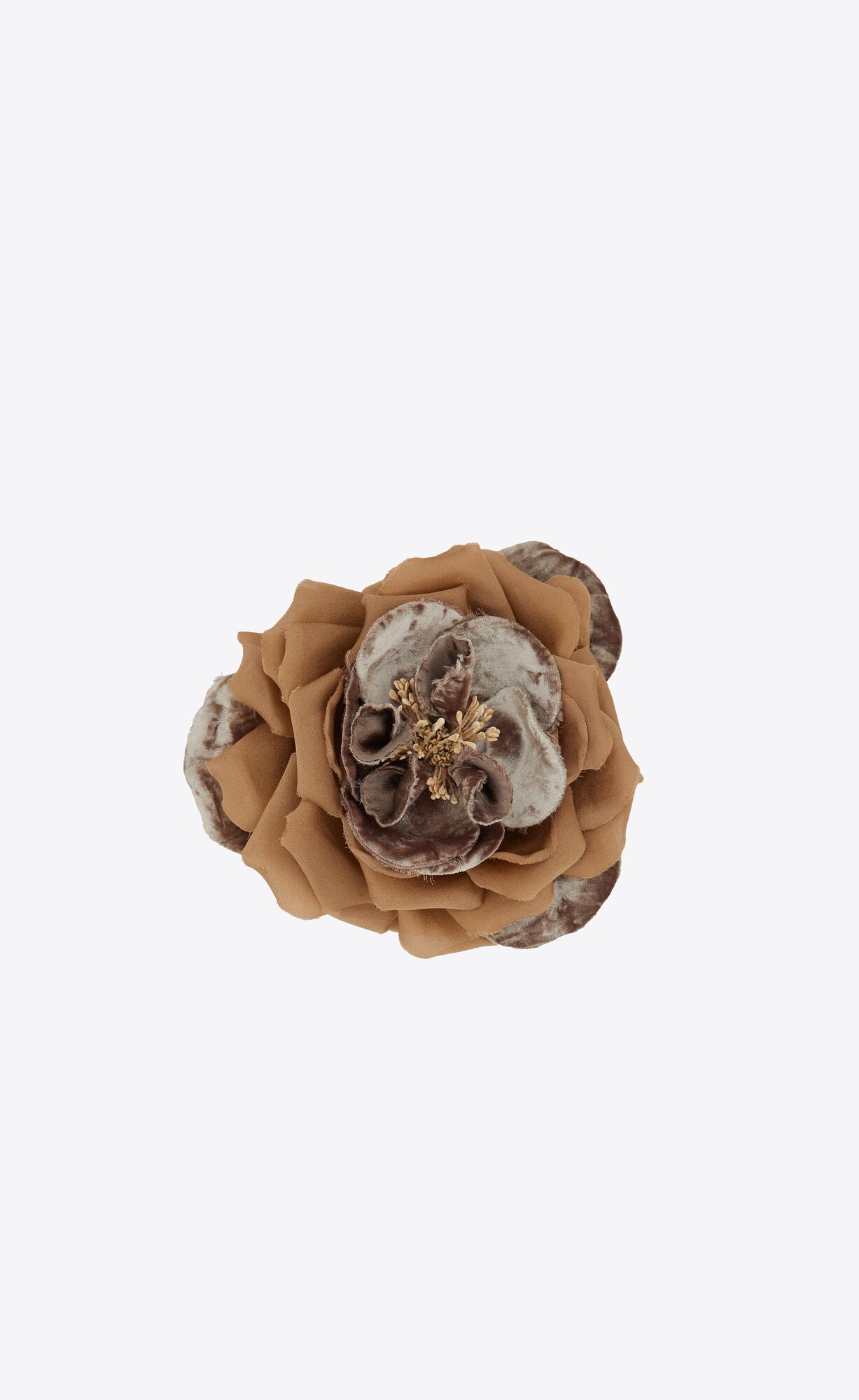 YSL Large Wild Rose Brooch In Silk And Velvet Beige | 2894356-TH