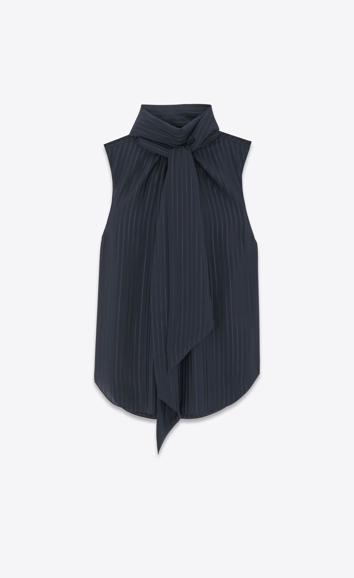 YSL Lavallière-neck Blouse In Matte And Shiny Striped Silk Bleu Nuit | 3165089-PU