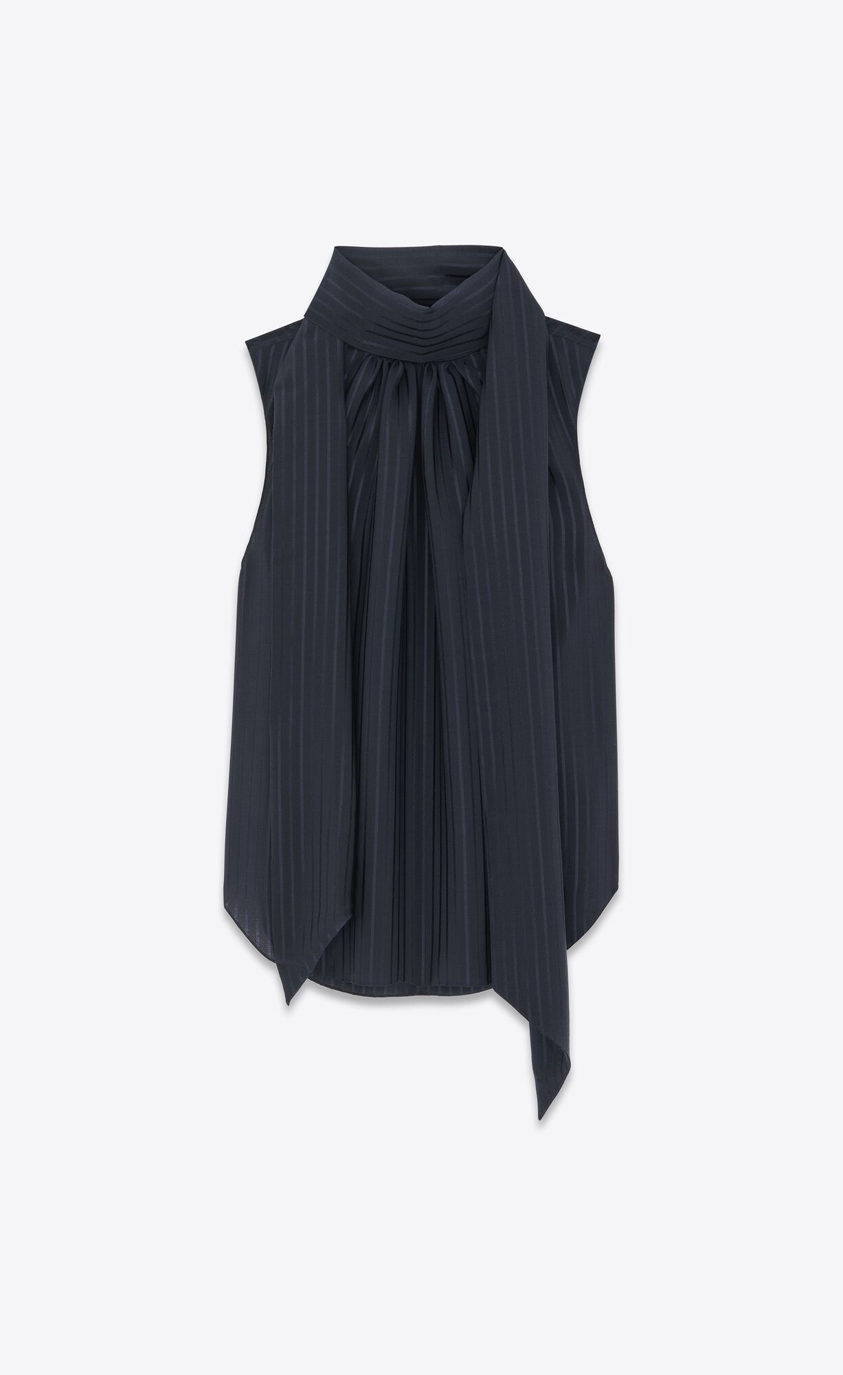 YSL Lavallière-neck Blouse In Matte And Shiny Striped Silk Bleu Nuit | 3165089-PU