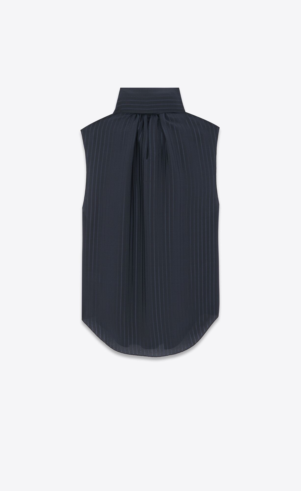 YSL Lavallière-neck Blouse In Matte And Shiny Striped Silk Bleu Nuit | 3165089-PU