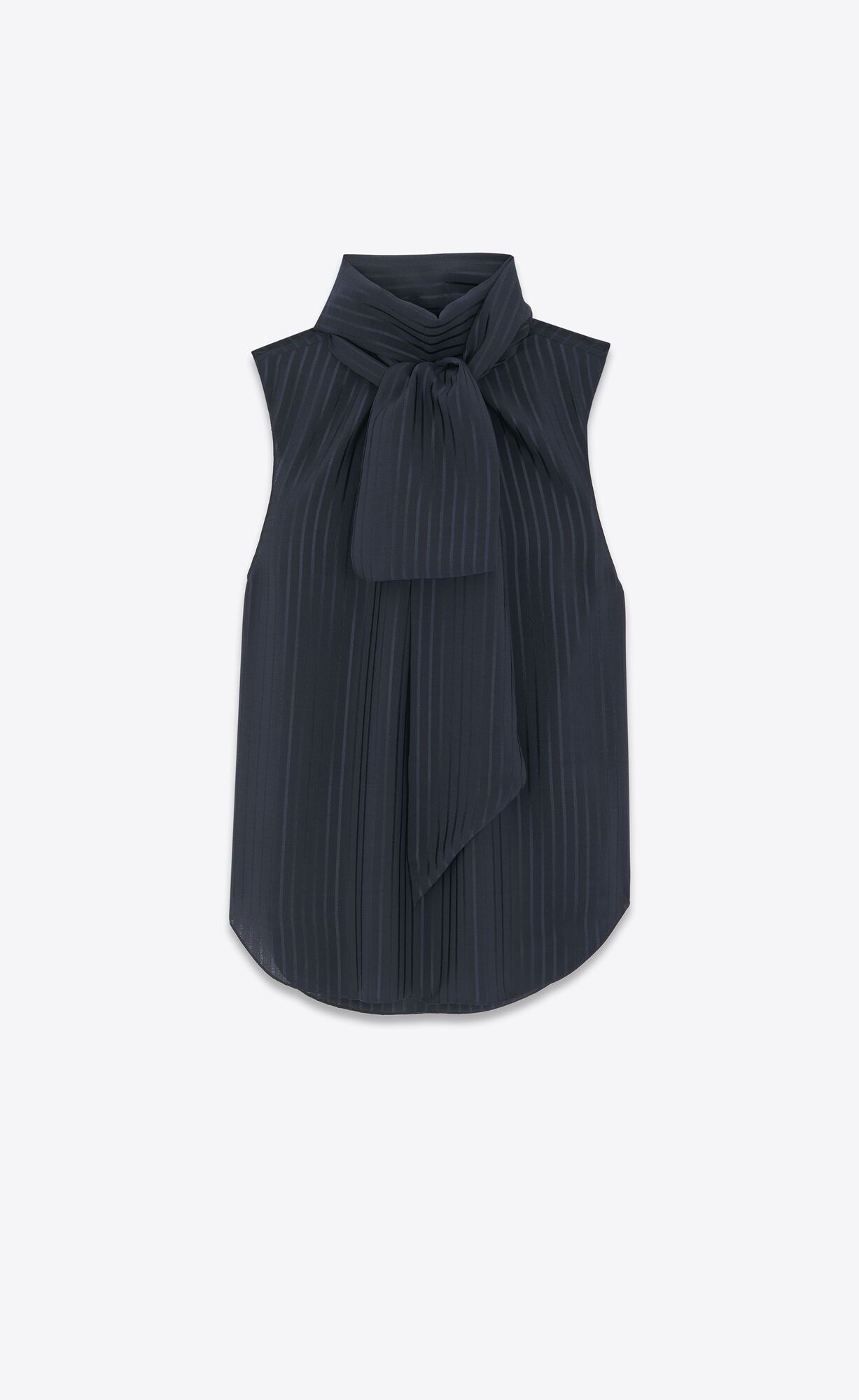 YSL Lavallière-neck Blouse In Matte And Shiny Striped Silk Bleu Nuit | 3165089-PU
