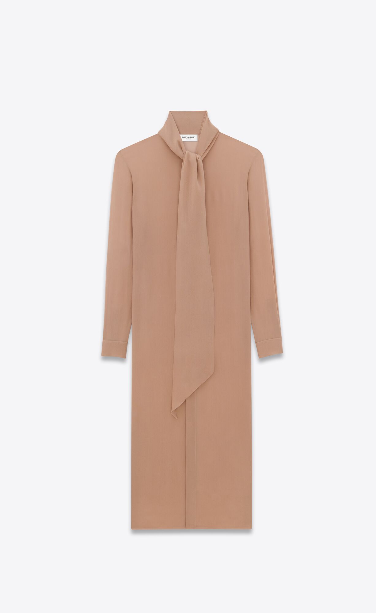 YSL Lavallière-neck Long Shirt In Silk Georgette Chataigne | 8705291-DG