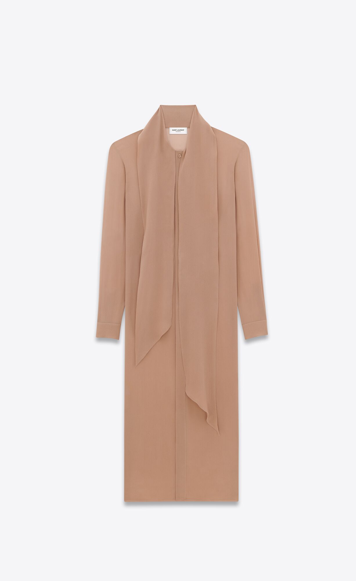YSL Lavallière-neck Long Shirt In Silk Georgette Chataigne | 8705291-DG