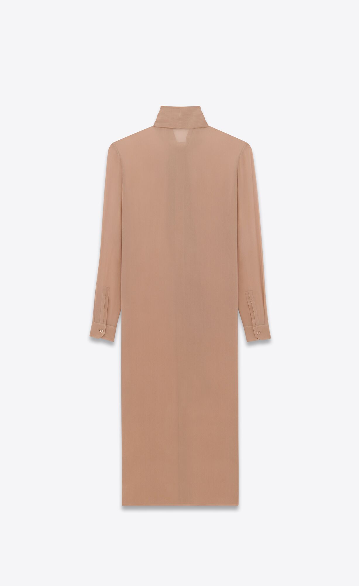 YSL Lavallière-neck Long Shirt In Silk Georgette Chataigne | 8705291-DG