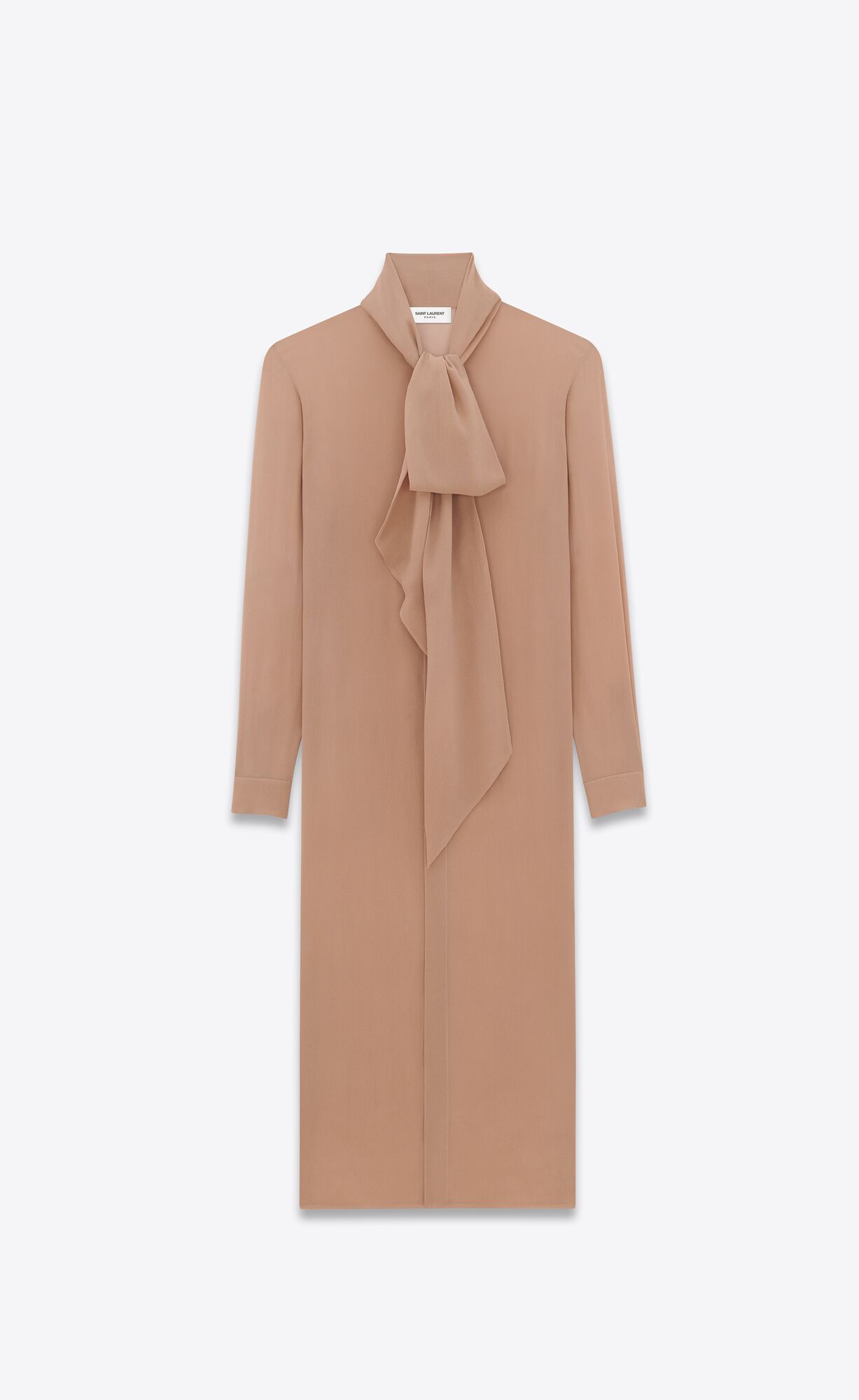 YSL Lavallière-neck Long Shirt In Silk Georgette Chataigne | 8705291-DG