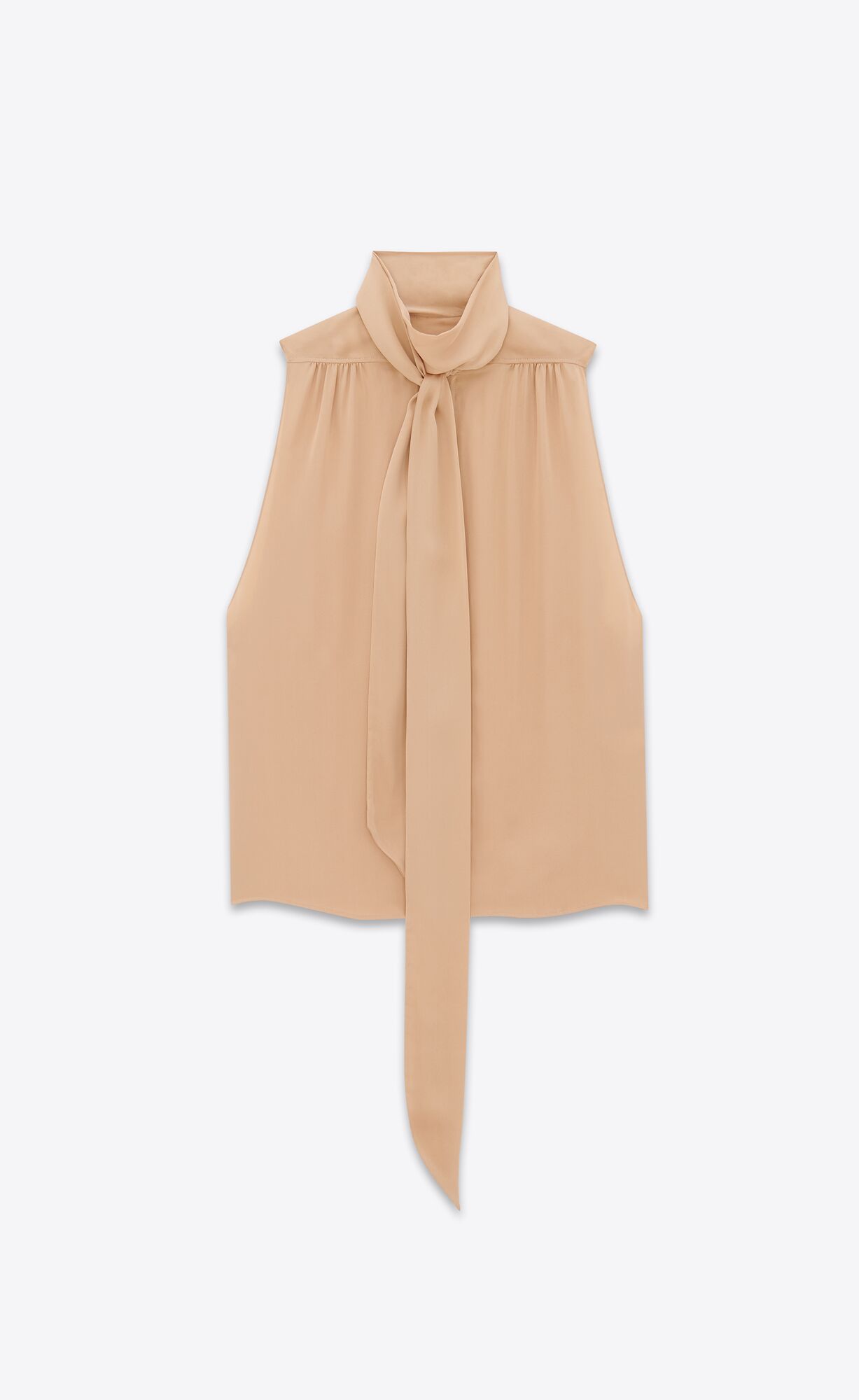 YSL Lavallière-neck Tunic Shirt In Silk Satin Nude | 1086297-SR