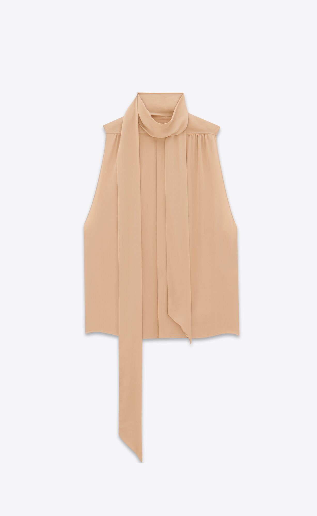 YSL Lavallière-neck Tunic Shirt In Silk Satin Nude | 1086297-SR