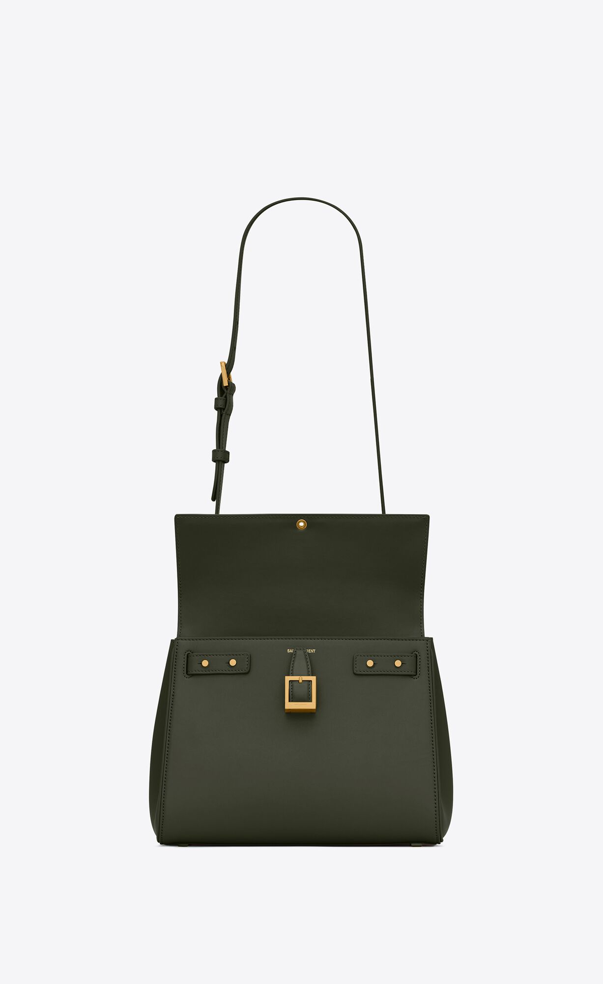 YSL Le Fermoir Small Top Handle Bag In Shiny Leather Vert Fonce | 8056943-FT