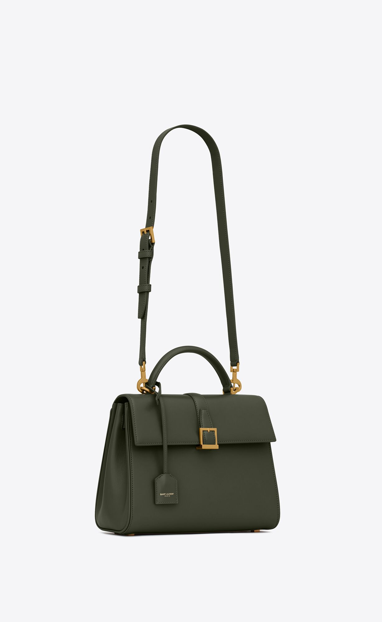 YSL Le Fermoir Small Top Handle Bag In Shiny Leather Vert Fonce | 8056943-FT