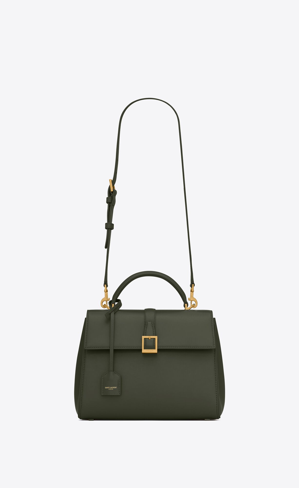 YSL Le Fermoir Small Top Handle Bag In Shiny Leather Vert Fonce | 8056943-FT