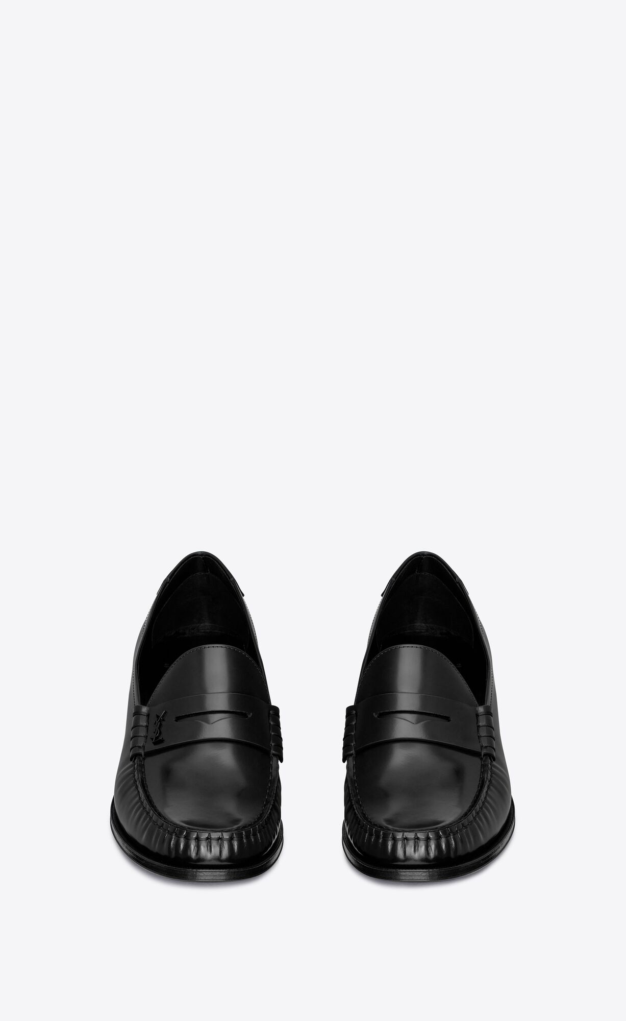 YSL Le Loafer Cassandre Heeled-penny Slippers In Smooth Leather Noir | 0984216-JL