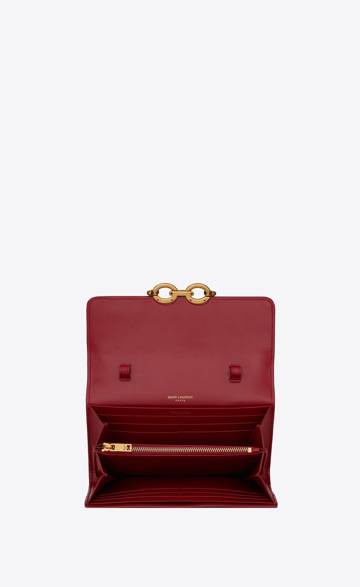 YSL Le Maillon Chain Wallet In Shiny Leather Red Opium | 2564139-YP