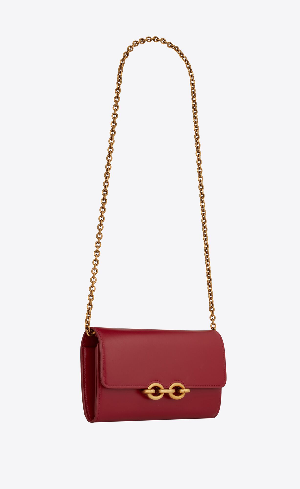 YSL Le Maillon Chain Wallet In Shiny Leather Red Opium | 2564139-YP