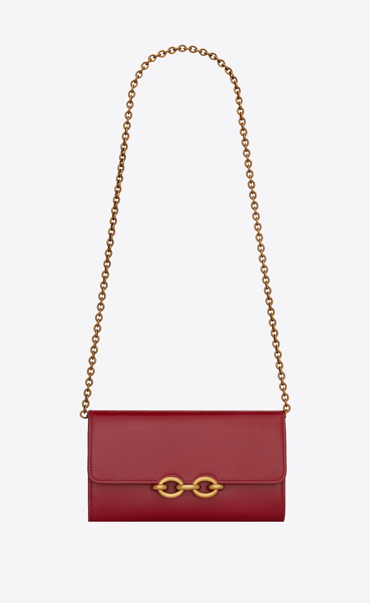 YSL Le Maillon Chain Wallet In Shiny Leather Red Opium | 2564139-YP