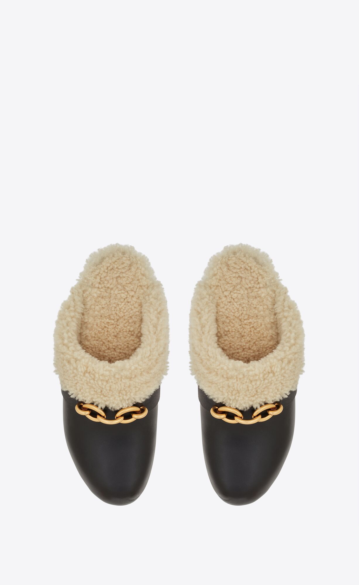 YSL Le Maillon Clogs In Smooth Leather And Shearling Noir | 6521940-UF
