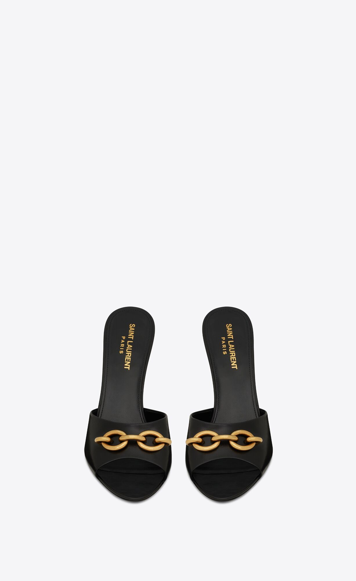 YSL Le Maillon Heeled Mules In Smooth Leather Noir | 1654970-LC