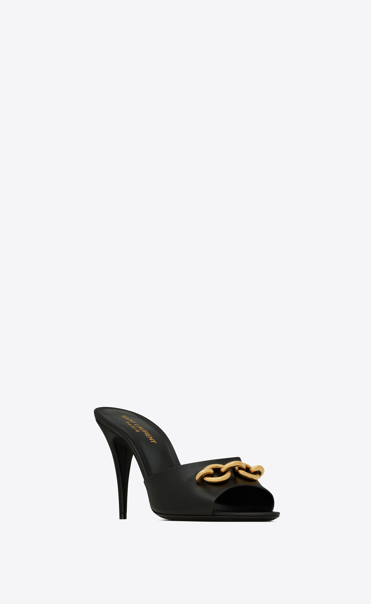 YSL Le Maillon Heeled Mules In Smooth Leather Noir | 1654970-LC