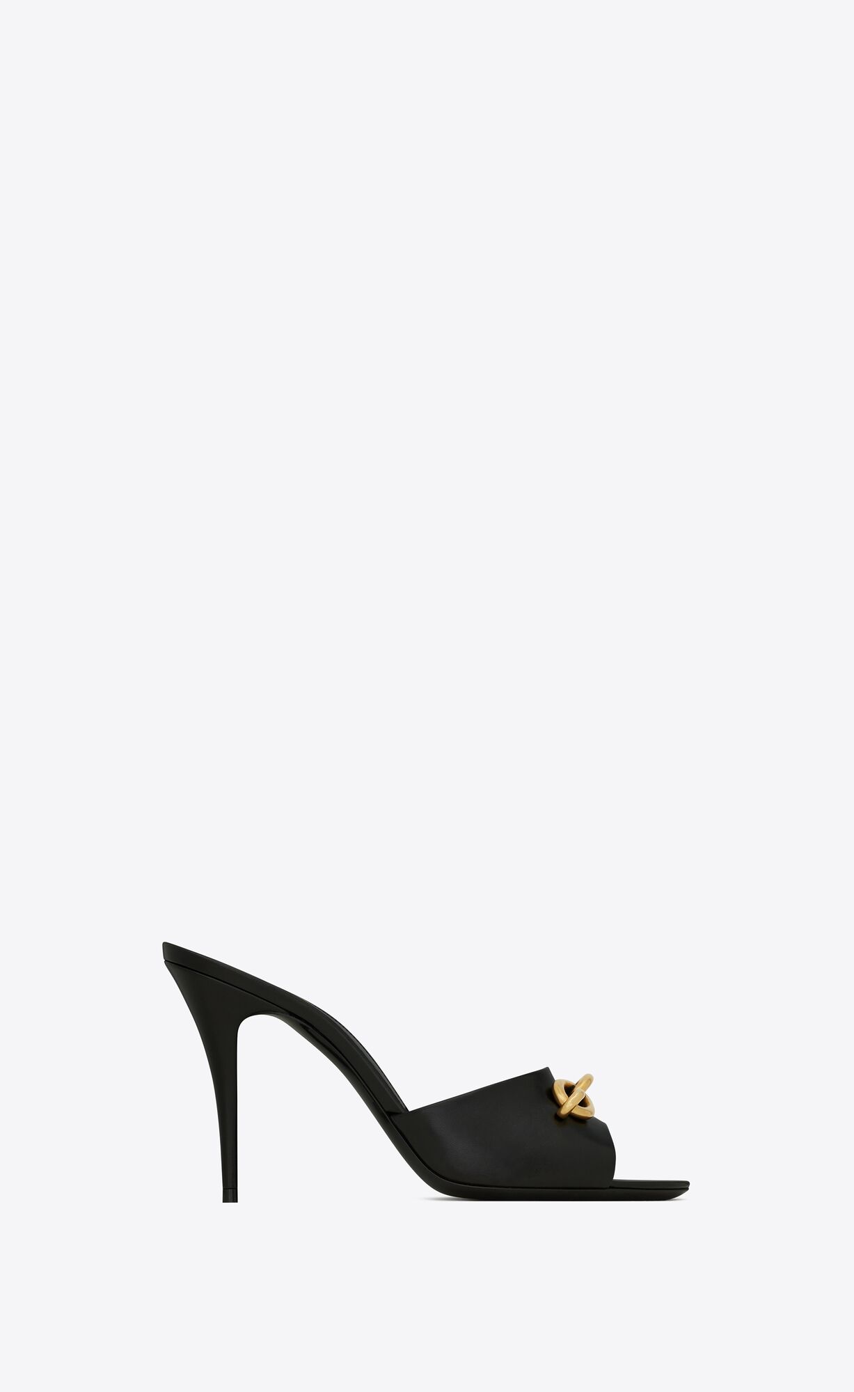 YSL Le Maillon Heeled Mules In Smooth Leather Noir | 1654970-LC