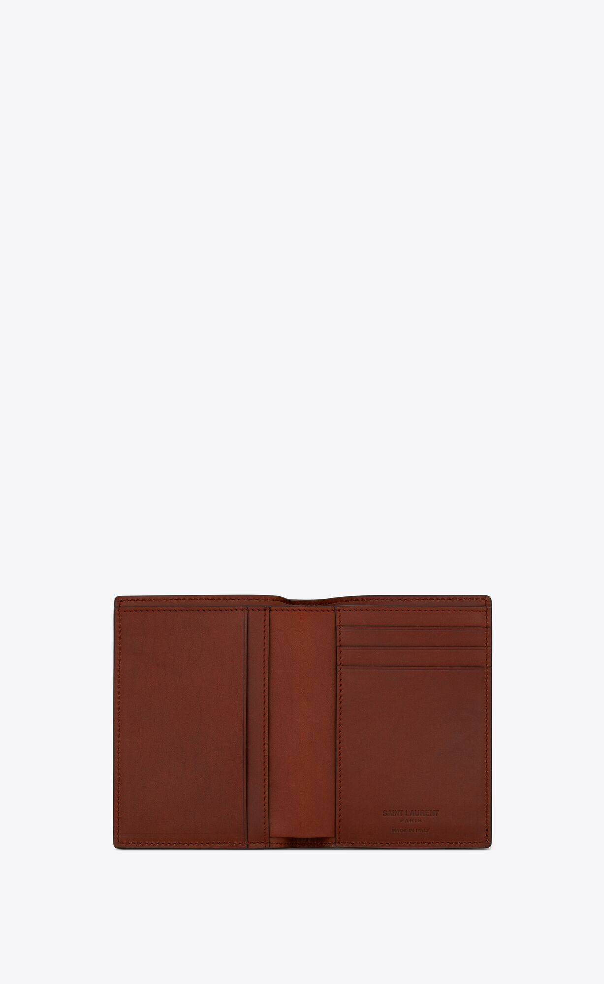YSL Le Monogramme Credit Card Wallet In Cassandre Canvas And Smooth Leather Chestnut | 3150489-IU