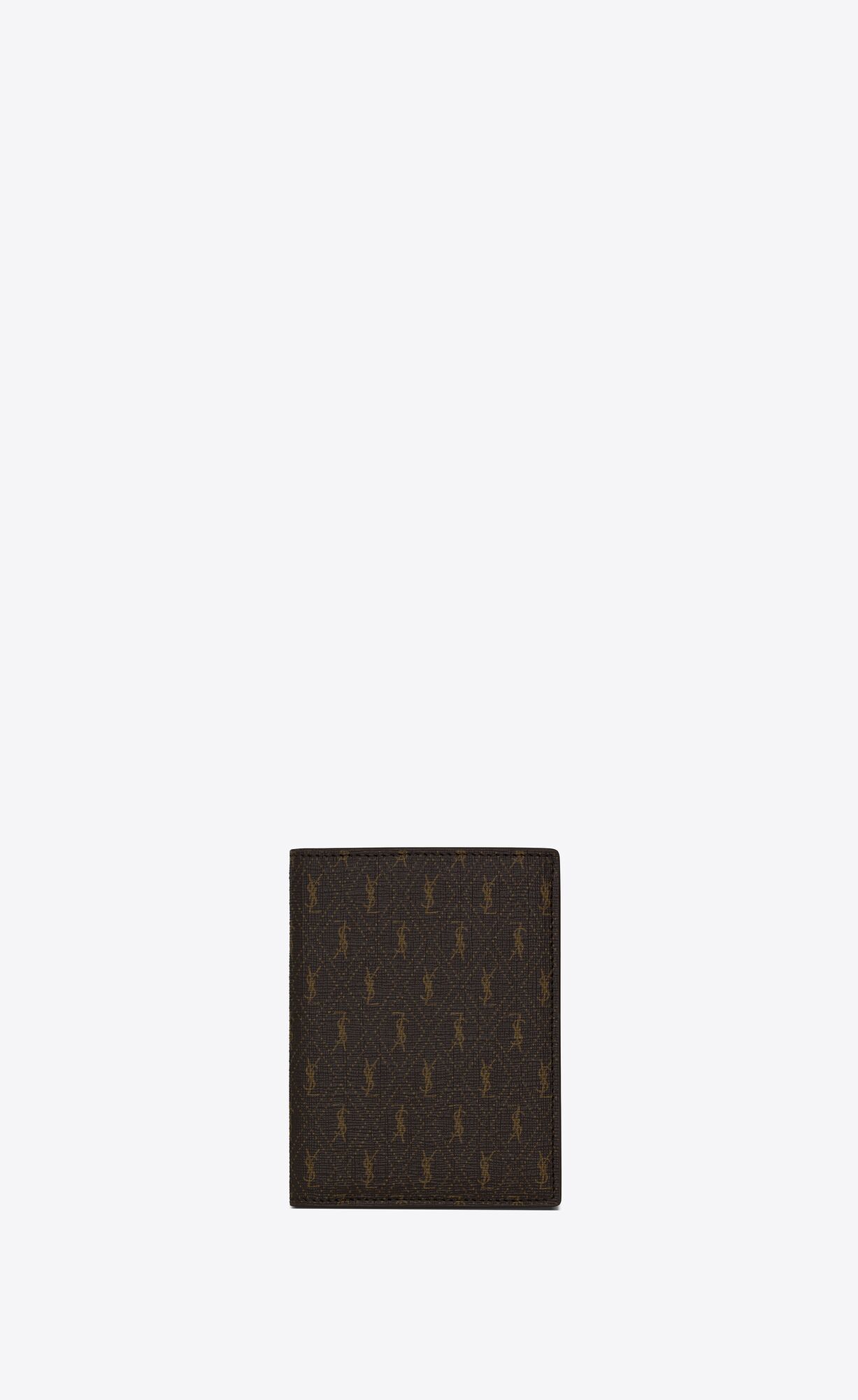YSL Le Monogramme Credit Card Wallet In Cassandre Canvas And Smooth Leather Chestnut | 3150489-IU