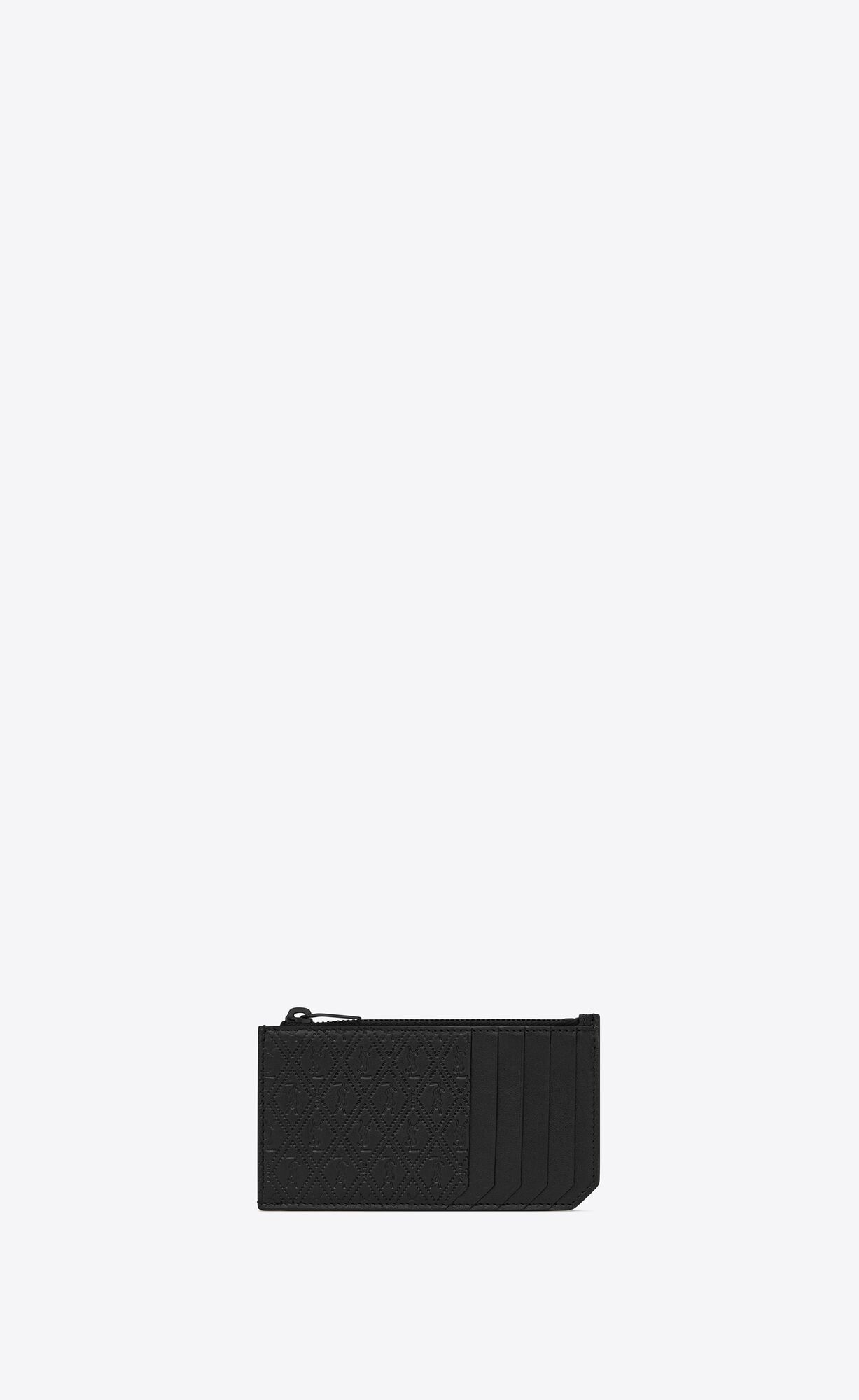 YSL Le Monogramme Fragments Zip Card Case In Embossed Smooth Leather Black | 0462759-LA
