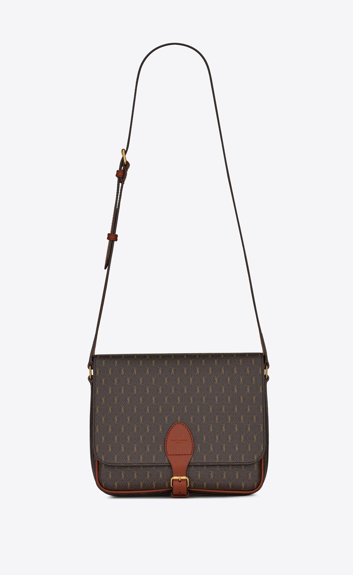 YSL Le Monogramme Medium Messenger Bag In Cassandre Canvas And Smooth Leather Chestnut | 4150962-LH