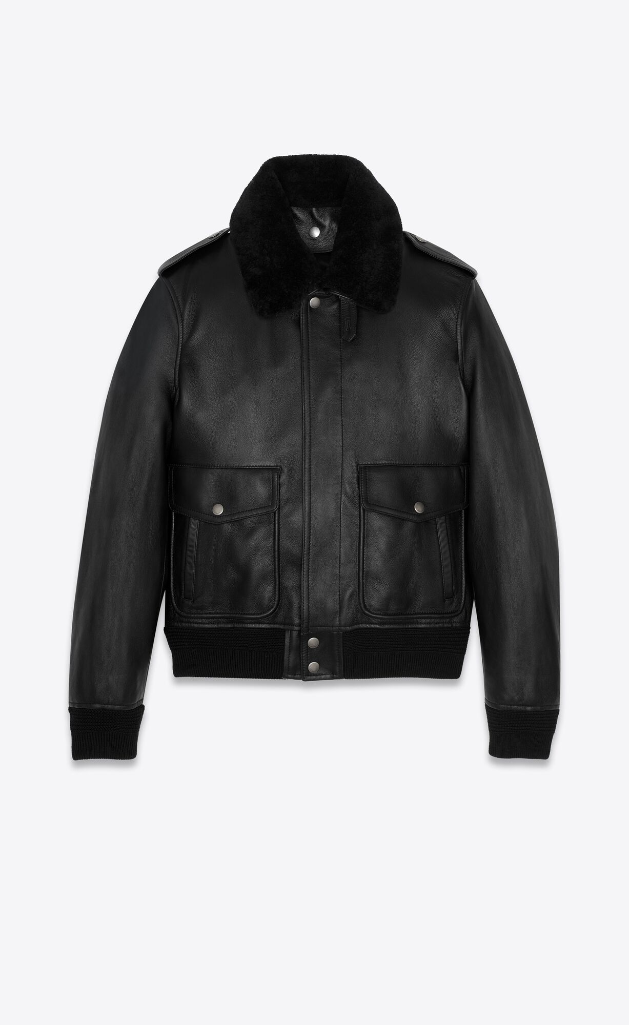 YSL Leather And Shearling Bomber Jacket Black | 8067291-UE