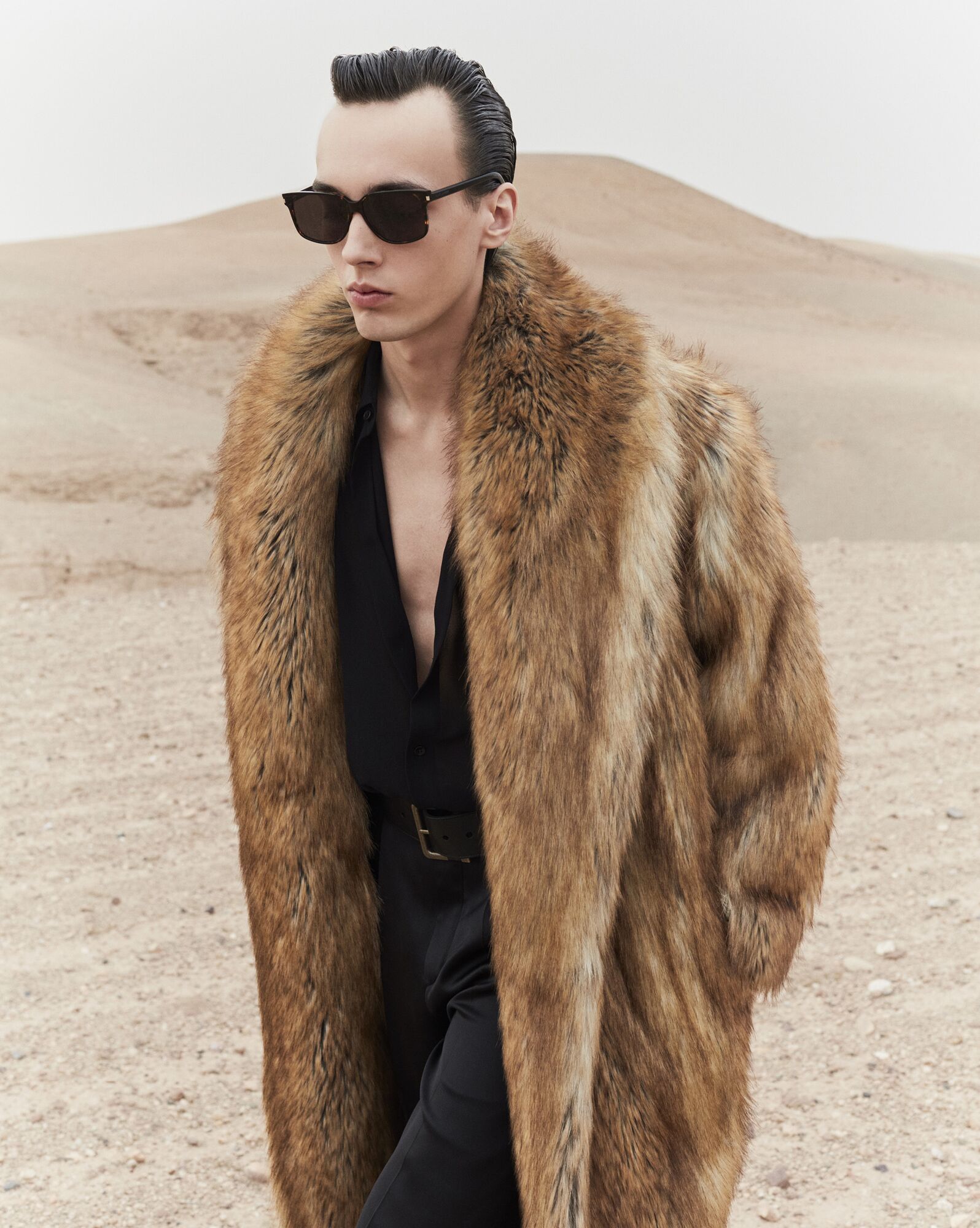 YSL Long Coat In Animal-free Fur Fauve | 1685093-PX