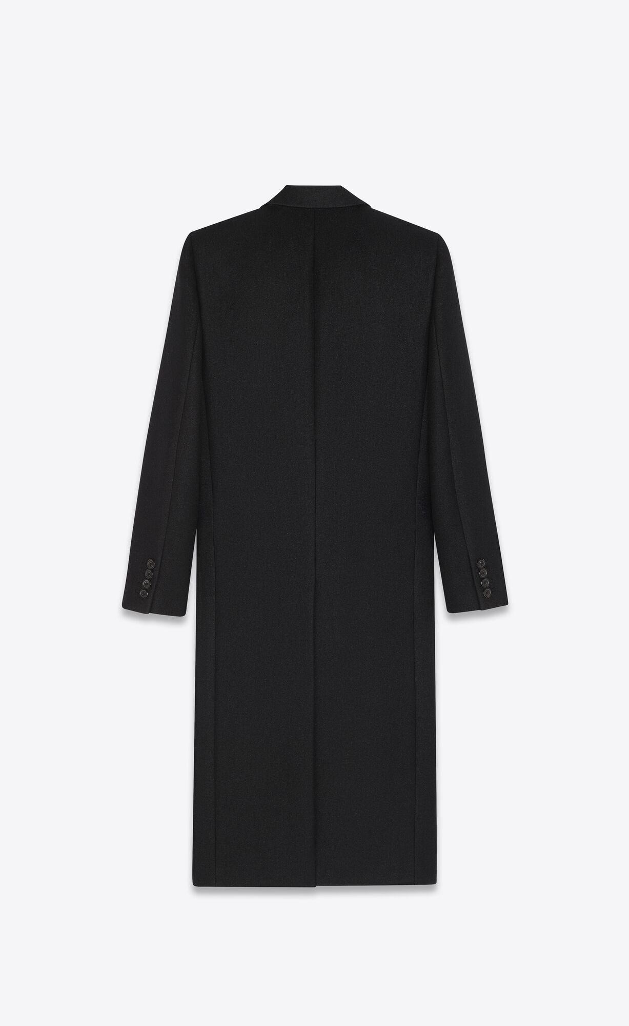 YSL Long Double-breasted Coat In Wool Felt Noir Brillant | 3265948-YE