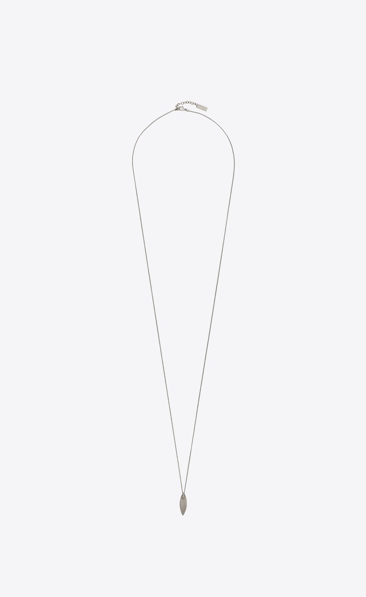 YSL Long Oval Charm Necklace In Metal Oxidized Silver | 7653084-JH