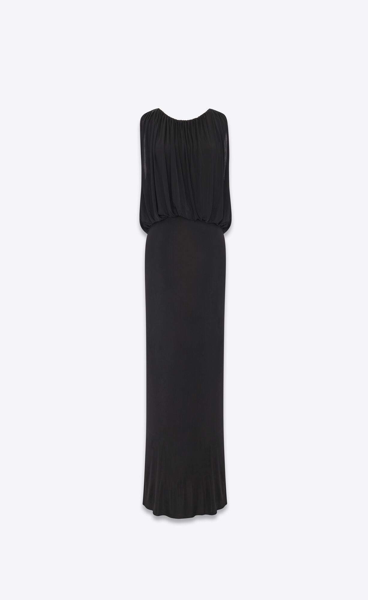 YSL Long Sleeveless Dress In Shiny Jersey Black | 7361054-PB