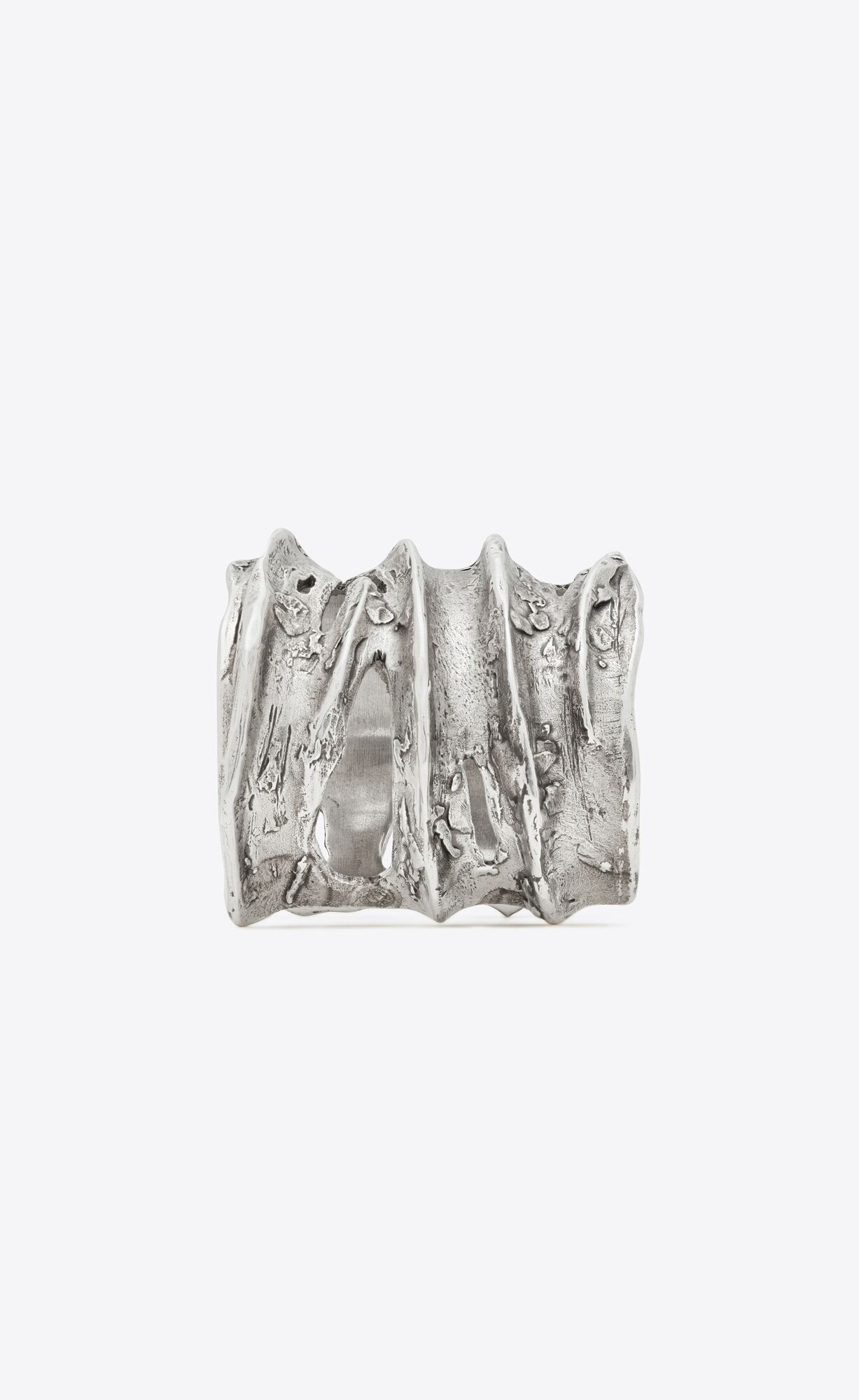 YSL Long Tornado Crater Cuff Bracelet In Metal Oxidized Silver | 9326054-VY